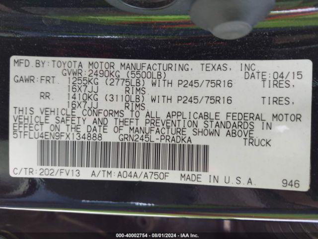 Photo 8 VIN: 5TFLU4EN9FX134888 - TOYOTA TACOMA 