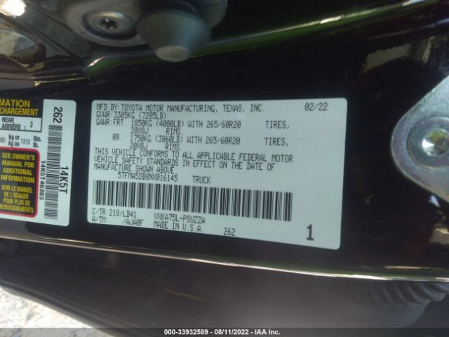 Photo 8 VIN: 5TFMA5DB8NX016145 - TOYOTA TUNDRA 4WD 