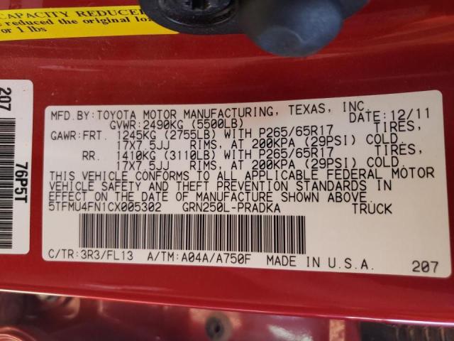 Photo 9 VIN: 5TFMU4FN1CX005302 - TOYOTA TACOMA DOU 