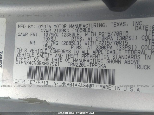 Photo 8 VIN: 5TFNX4CN8BX007921 - TOYOTA TACOMA 