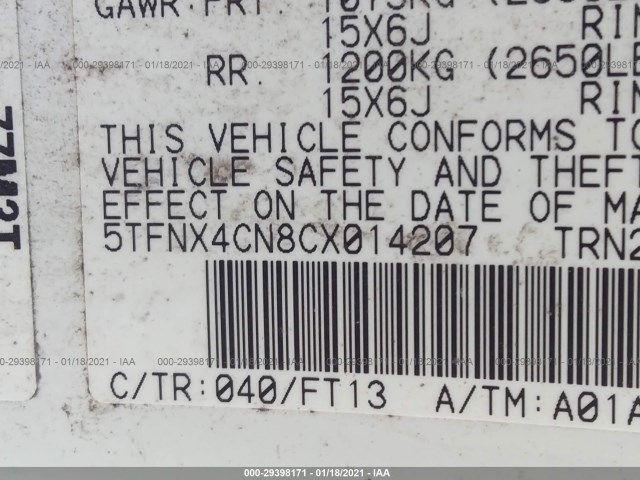 Photo 8 VIN: 5TFNX4CN8CX014207 - TOYOTA TACOMA 