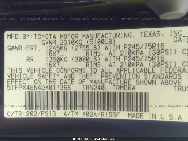 Photo 8 VIN: 5TFPX4EN4DX017368 - TOYOTA TACOMA 