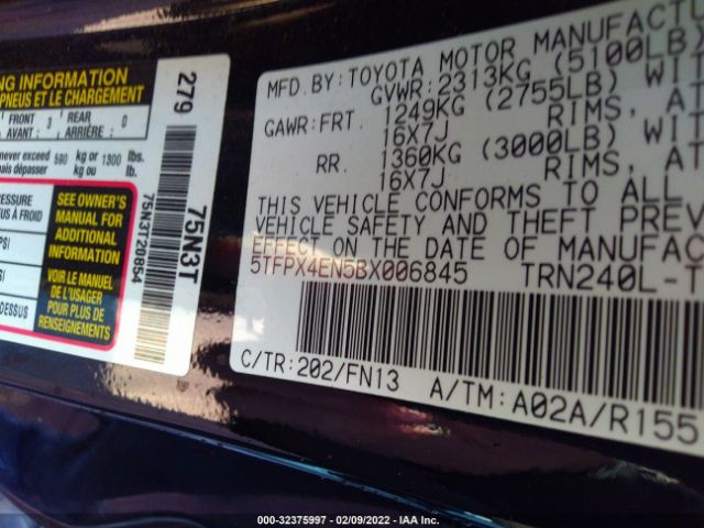 Photo 8 VIN: 5TFPX4EN5BX006845 - TOYOTA TACOMA 