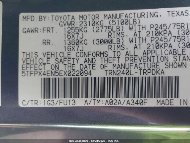 Photo 8 VIN: 5TFPX4EN5EX022094 - TOYOTA TACOMA 