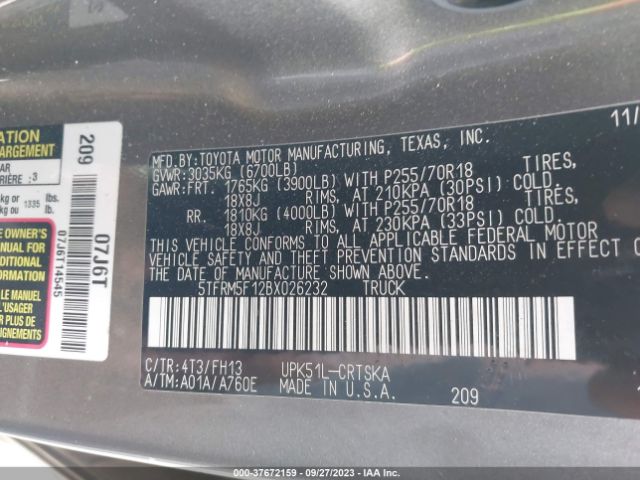 Photo 8 VIN: 5TFRM5F12BX026232 - TOYOTA TUNDRA 