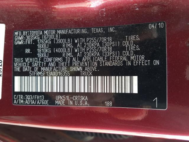 Photo 9 VIN: 5TFRM5F13AX016355 - TOYOTA TUNDRA DOU 