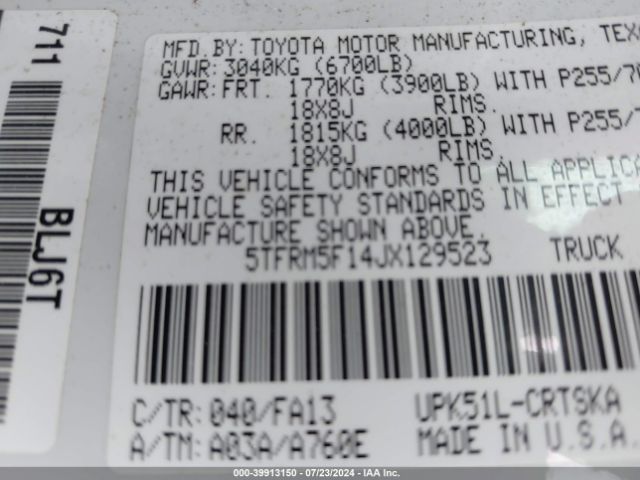 Photo 8 VIN: 5TFRM5F14JX129523 - TOYOTA TUNDRA 