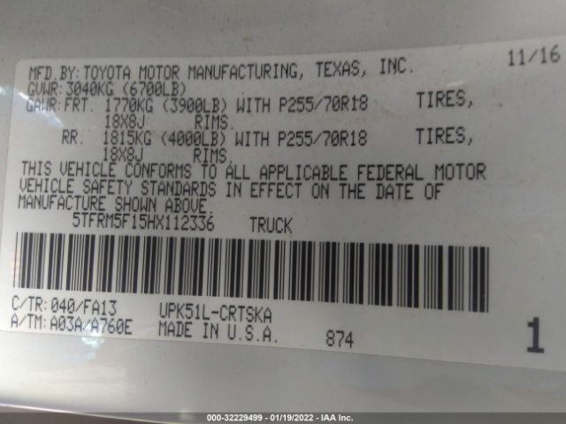 Photo 8 VIN: 5TFRM5F15HX112336 - TOYOTA TUNDRA 2WD 