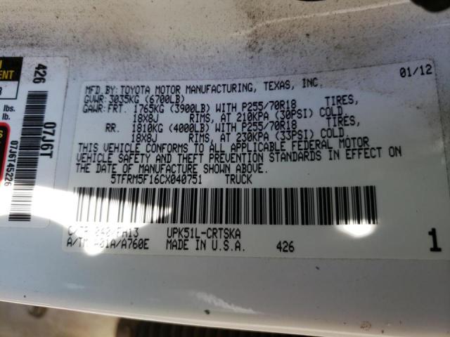 Photo 9 VIN: 5TFRM5F16CX040751 - TOYOTA TUNDRA DOU 