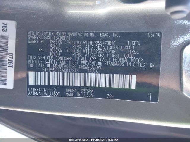 Photo 8 VIN: 5TFRM5F17AX017346 - TOYOTA TUNDRA 