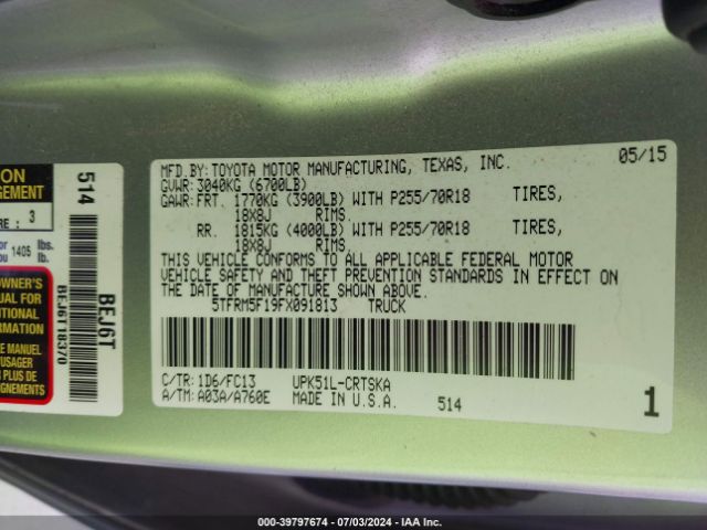 Photo 8 VIN: 5TFRM5F19FX091813 - TOYOTA TUNDRA 