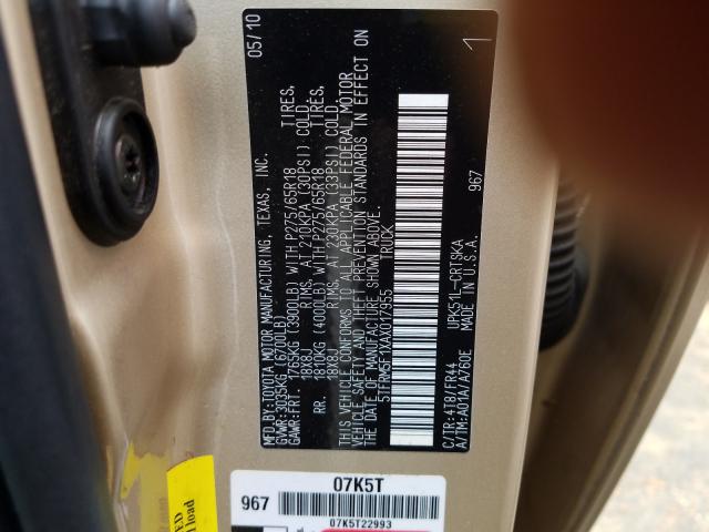 Photo 9 VIN: 5TFRM5F1XAX017955 - TOYOTA TUNDRA DOU 