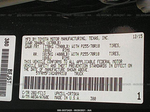 Photo 8 VIN: 5TFRM5F1XGX099310 - TOYOTA TUNDRA 2WD TRUCK 