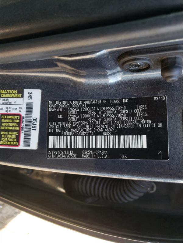 Photo 9 VIN: 5TFRU5F15AX023114 - TOYOTA TUNDRA DOU 