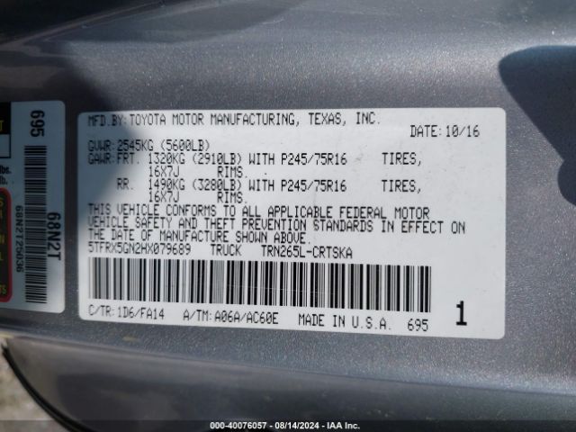 Photo 8 VIN: 5TFRX5GN2HX079689 - TOYOTA TACOMA 