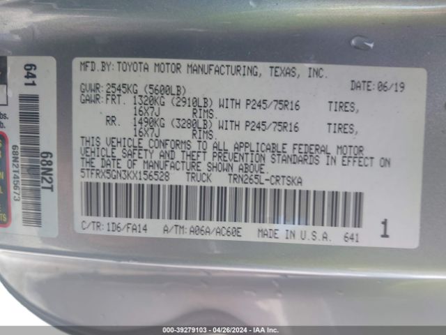 Photo 8 VIN: 5TFRX5GN3KX156528 - TOYOTA TACOMA 