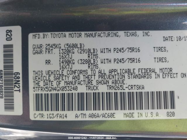 Photo 8 VIN: 5TFRX5GN4GX053240 - TOYOTA TACOMA 