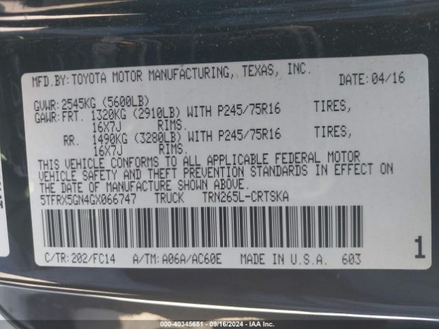 Photo 8 VIN: 5TFRX5GN4GX066747 - TOYOTA TACOMA 