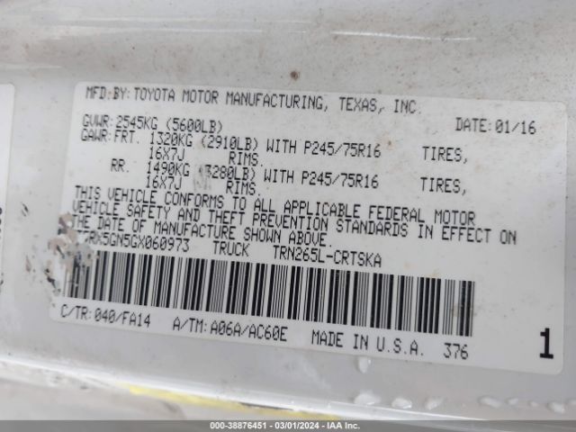 Photo 8 VIN: 5TFRX5GN5GX060973 - TOYOTA TACOMA 