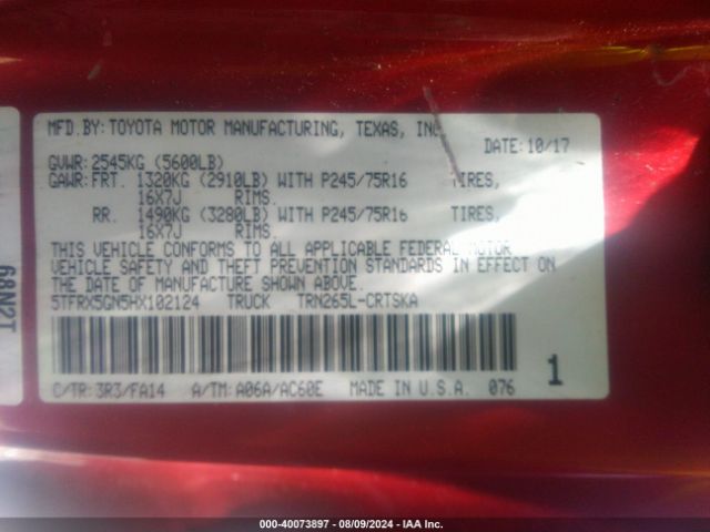 Photo 8 VIN: 5TFRX5GN5HX102124 - TOYOTA TACOMA 