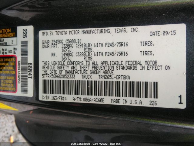 Photo 8 VIN: 5TFRX5GN6GX052333 - TOYOTA TACOMA 