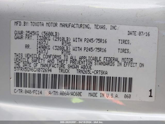 Photo 8 VIN: 5TFRX5GN6GX072694 - TOYOTA TACOMA 