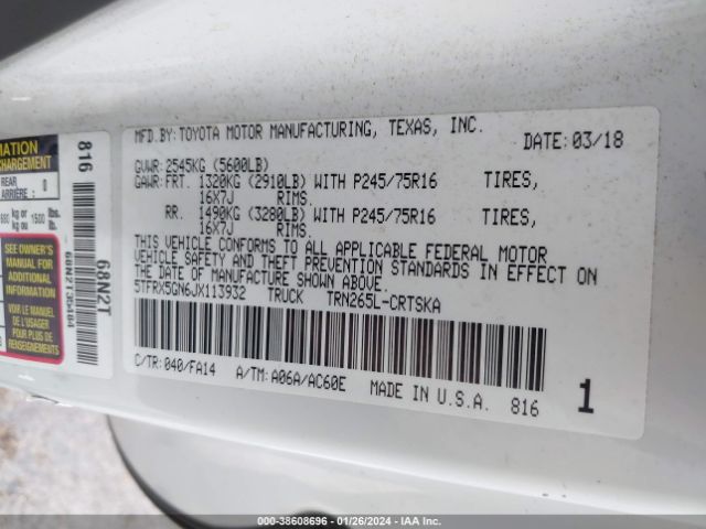 Photo 8 VIN: 5TFRX5GN6JX113932 - TOYOTA TACOMA 