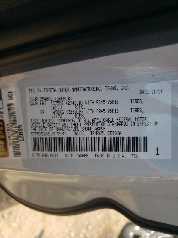 Photo 9 VIN: 5TFRX5GN6LX172143 - TOYOTA TACOMA ACC 