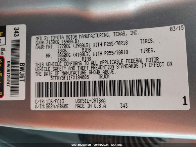 Photo 8 VIN: 5TFRY5F11FX184085 - TOYOTA TUNDRA 