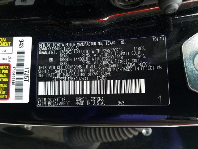 Photo 9 VIN: 5TFRY5F13BX102531 - TOYOTA TUNDRA DOU 