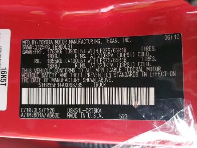 Photo 9 VIN: 5TFRY5F14AX096785 - TOYOTA TUNDRA DOU 