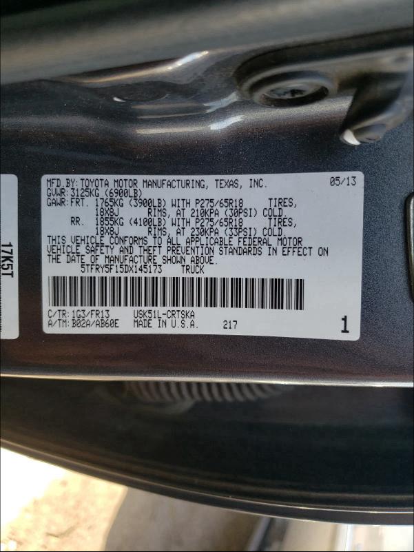 Photo 9 VIN: 5TFRY5F15DX145173 - TOYOTA TUNDRA DOU 