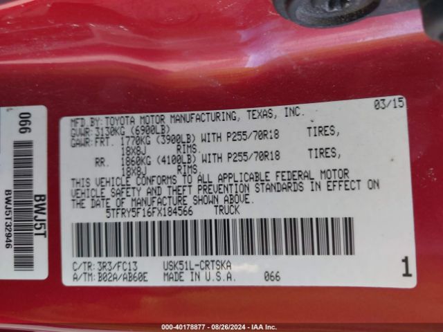 Photo 8 VIN: 5TFRY5F16FX184566 - TOYOTA TUNDRA 