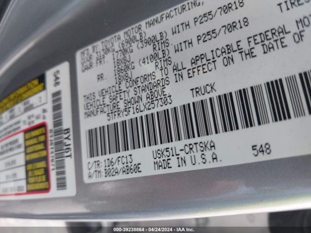 Photo 8 VIN: 5TFRY5F16LX257303 - TOYOTA TUNDRA 