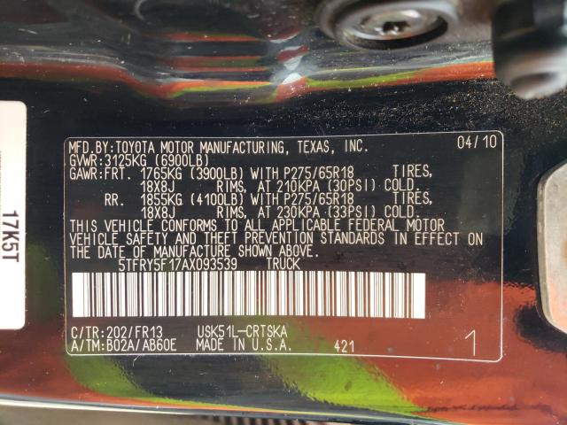 Photo 9 VIN: 5TFRY5F17AX093539 - TOYOTA TUNDRA DOU 