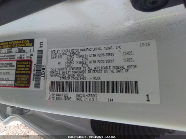 Photo 8 VIN: 5TFRY5F17HX218405 - TOYOTA TUNDRA 2WD 