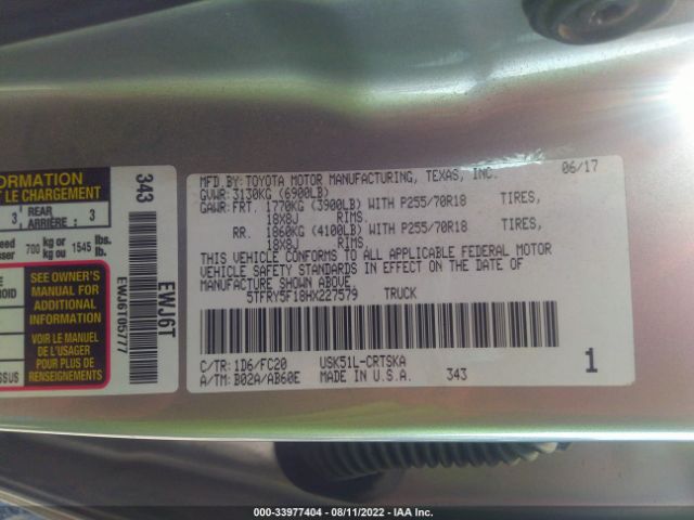 Photo 8 VIN: 5TFRY5F18HX227579 - TOYOTA TUNDRA 2WD 