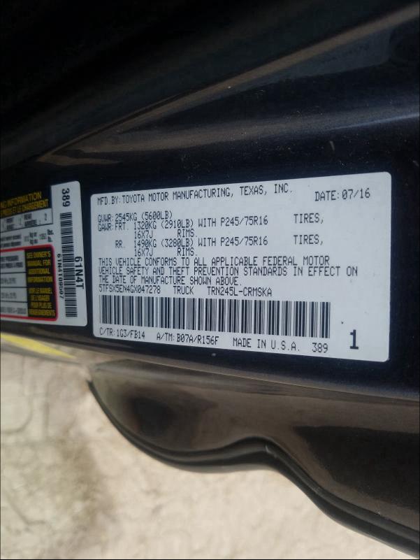 Photo 9 VIN: 5TFSX5EN4GX047278 - TOYOTA TACOMA ACC 