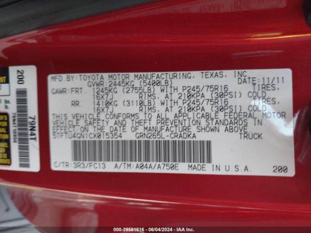 Photo 8 VIN: 5TFTU4GN1CX015354 - TOYOTA TACOMA 