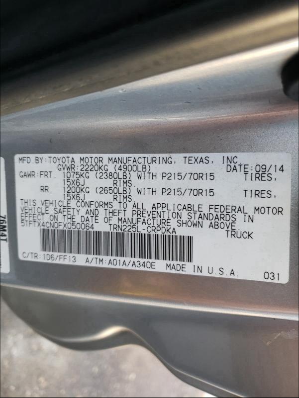 Photo 9 VIN: 5TFTX4CN0FX050064 - TOYOTA TACOMA ACC 