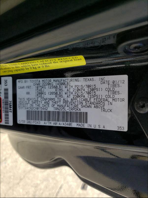 Photo 9 VIN: 5TFTX4CN2CX015442 - TOYOTA TACOMA ACC 