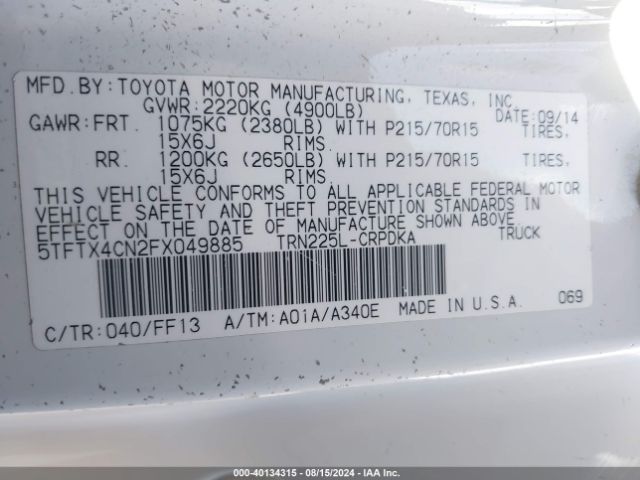 Photo 8 VIN: 5TFTX4CN2FX049885 - TOYOTA TACOMA 