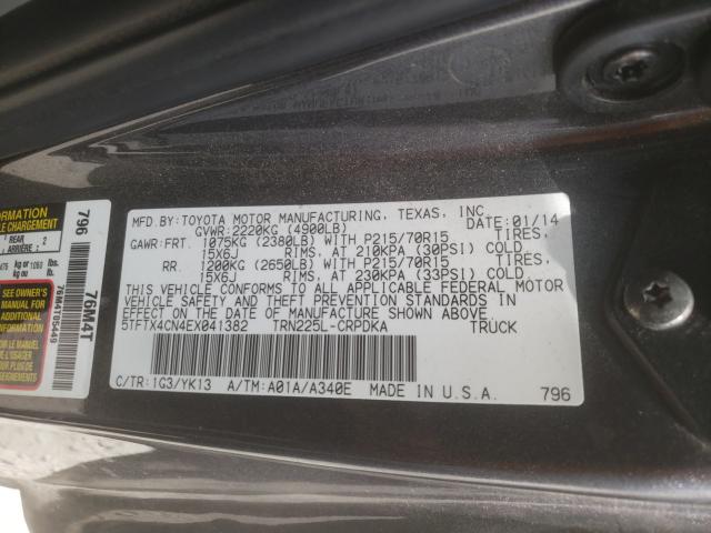 Photo 9 VIN: 5TFTX4CN4EX041382 - TOYOTA TACOMA ACC 