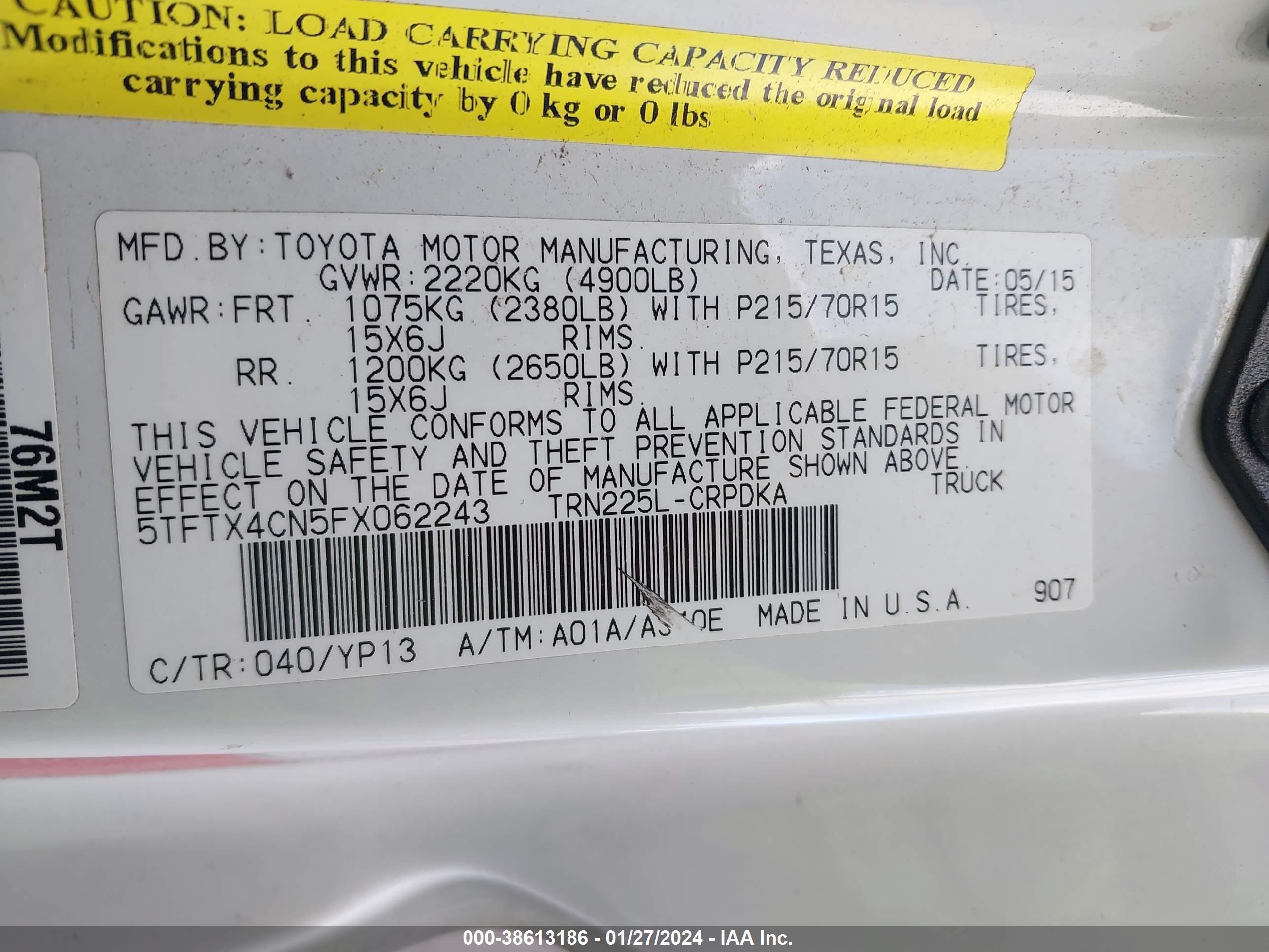 Photo 8 VIN: 5TFTX4CN5FX062243 - TOYOTA TACOMA 