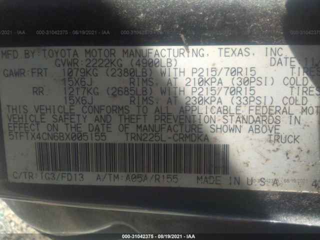 Photo 8 VIN: 5TFTX4CN6BX005155 - TOYOTA TACOMA 