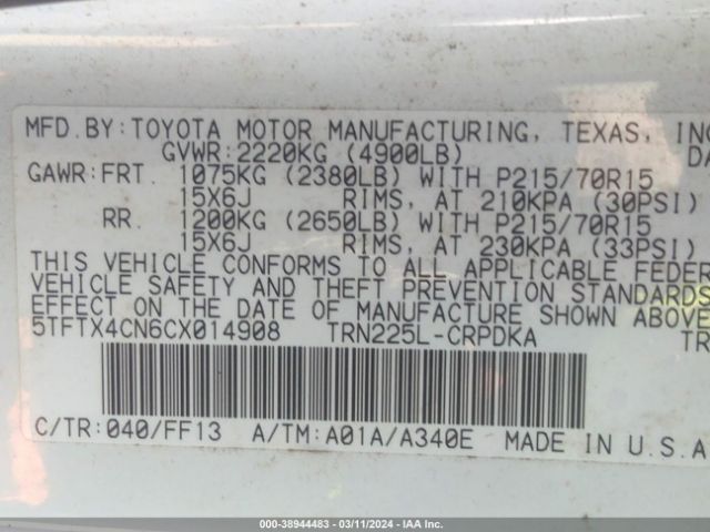 Photo 8 VIN: 5TFTX4CN6CX014908 - TOYOTA TACOMA 