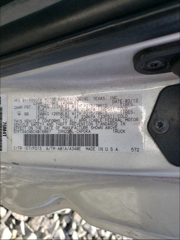 Photo 9 VIN: 5TFTX4CN6CX016867 - TOYOTA TACOMA ACC 