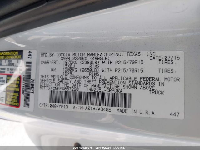 Photo 8 VIN: 5TFTX4CN6FX067290 - TOYOTA TACOMA 