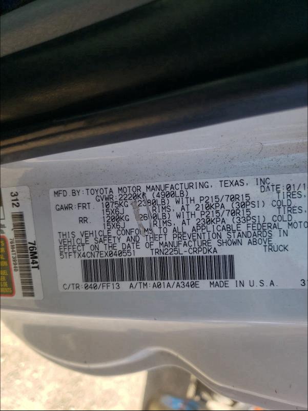 Photo 9 VIN: 5TFTX4CN7EX040551 - TOYOTA TACOMA ACC 