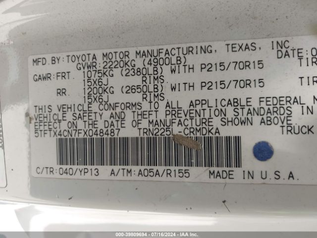 Photo 8 VIN: 5TFTX4CN7FX048487 - TOYOTA TACOMA 